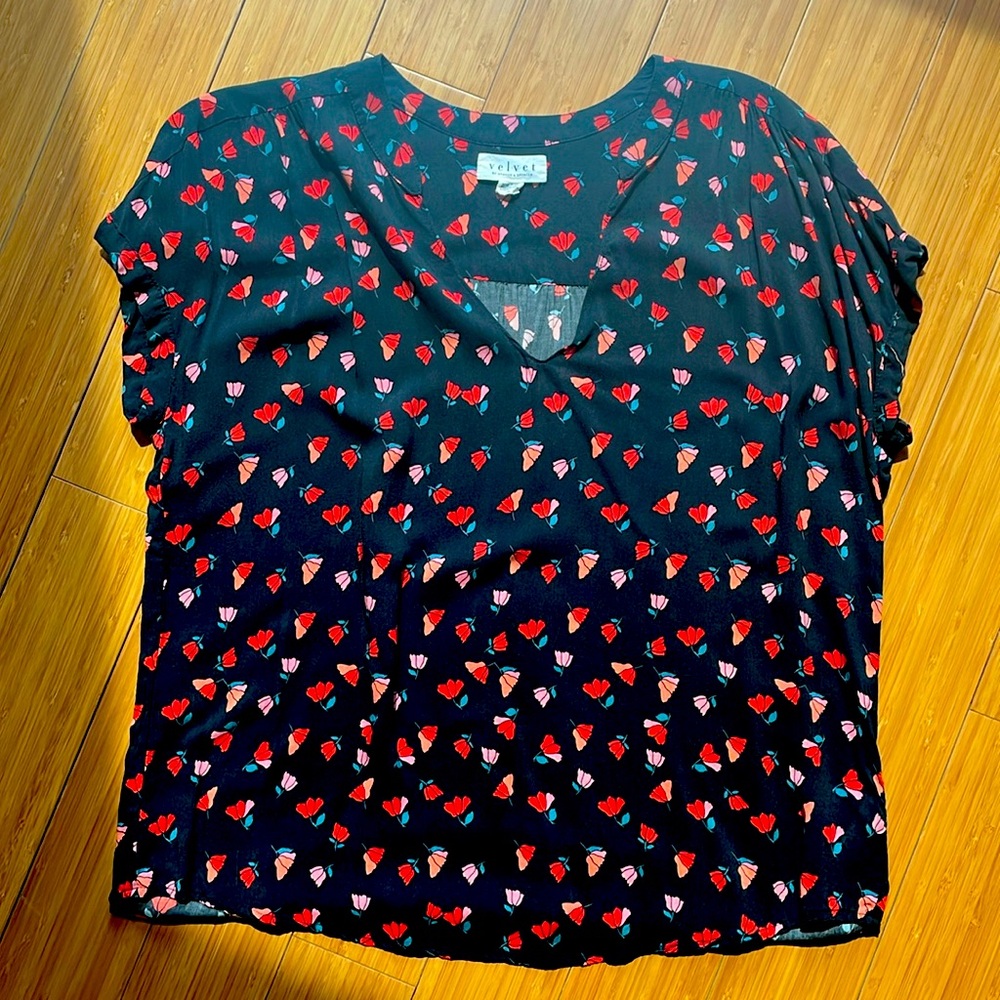 Velvet by Graham & Spencer floral rayon summer blouse Size XL